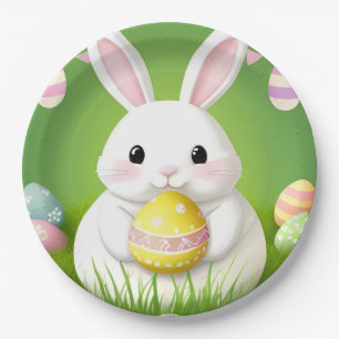 Prato De Papel Coelho de Páscoa Fofo Com Ovos Decorativos