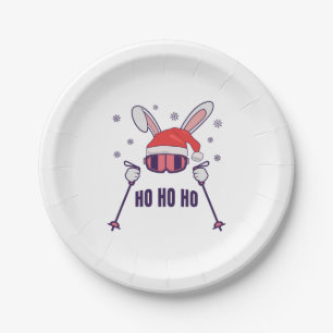 Prato De Papel Coelho dos Papais noeis de esqui com Santa Hat e b