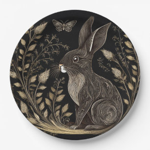 Prato De Papel Coelho Elegante em preto e bege