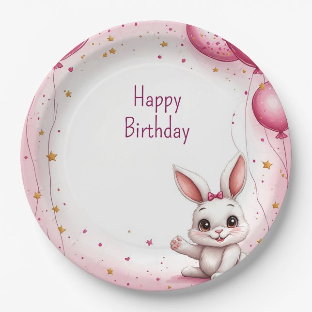 Prato De Papel Coelho Fofo Rosa Bebê 🐰 (Frente)