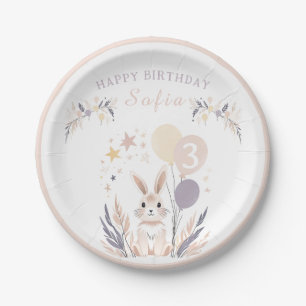 Prato De Papel Coelho Pastel Boho e Balões Aniversário
