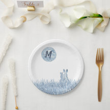 Coelhos Azuis Simples, Monograma Da Lua Personaliz