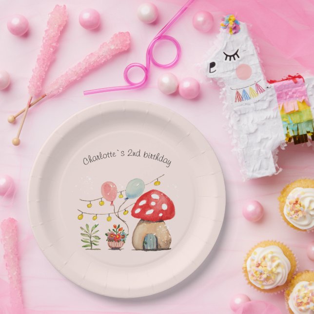 Prato De Papel Cogumelo e Flores de Arte em Aquarela (Festa)