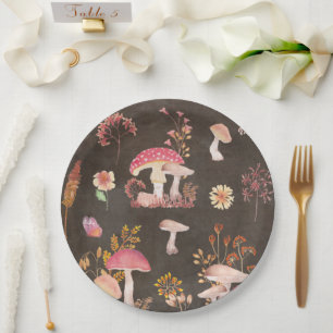 Prato De Papel Cogumelos e flores silvestres