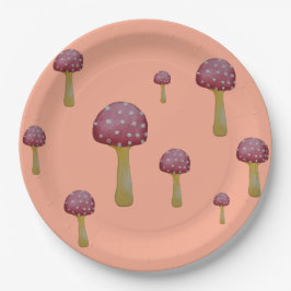 Prato De Papel Cogumelos vermelhos e brancos