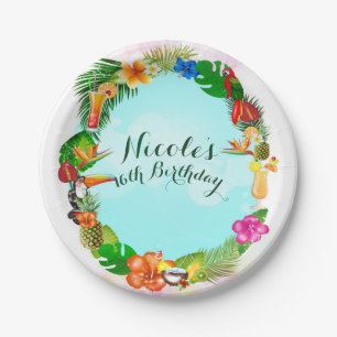 Prato De Papel Coisas de Verão Tropical Havaiano Quadro Luau Fest