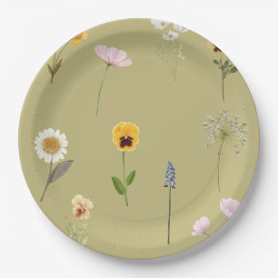 Prato De Papel Colagem de Aquarela de Flores Silvestres Antigas e
