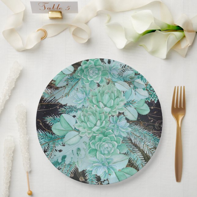 Prato De Papel Colagem de cinzas verdes do mar (Casamento)