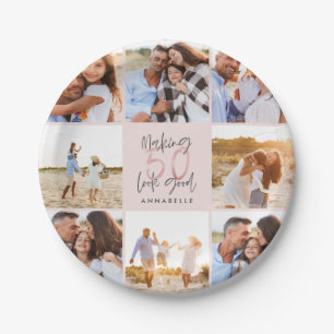 Prato De Papel Colagem de fotografias de brilho rosa de 50 anos