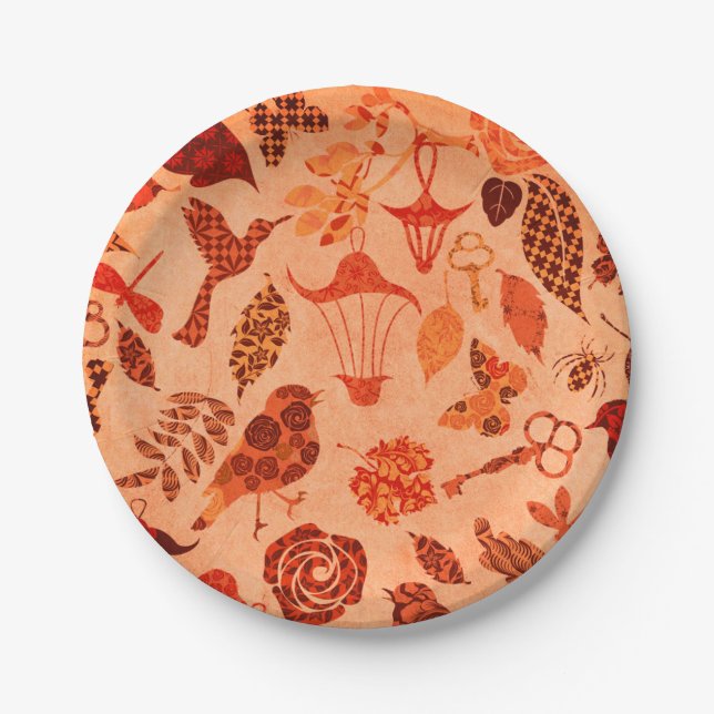 Prato De Papel Colagem do jardim de queda laranja de outono rudim (Frente)