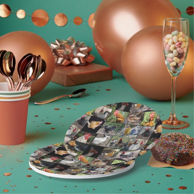 Prato De Papel Colagem Fotográfica De Galinhas E Galos, (Múltiplo)