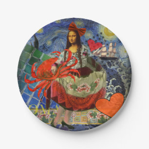 Prato De Papel Colagem Noite Estrelada da Mona Lisa: Surrealismo