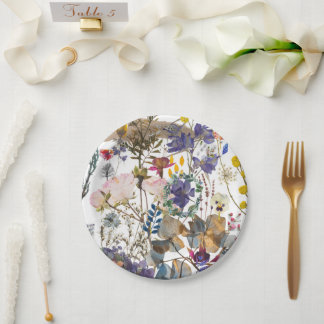 Prato De Papel Colagem Romântica de Flores Selvagens