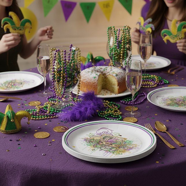 Prato De Papel Colagem Splatter Mardi Gras (Criador carregado)