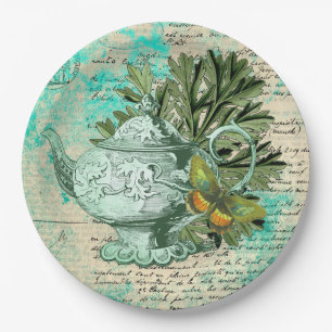 Prato De Papel Colagem Vintage Teapot & Ephemera