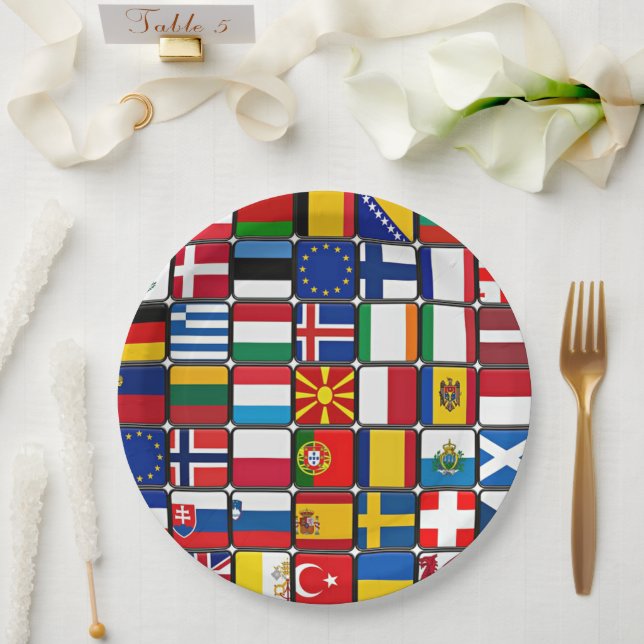 Prato De Papel coleção de bandeiras internacionais, (Casamento)