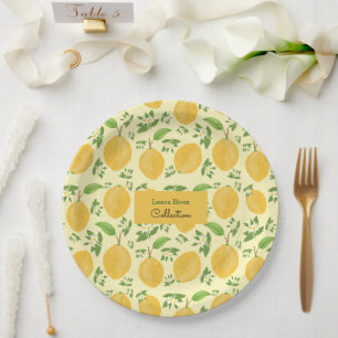 Prato De Papel Coleção Lemon Bloom amarela estampada