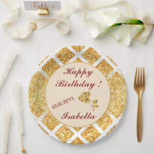 Prato De Papel Coleção Popular Boho Glitter Dourado Favo de Mel