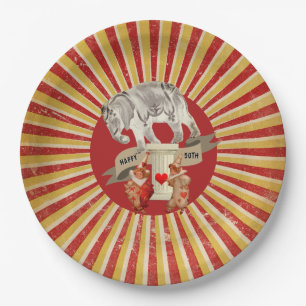 Prato De Papel Collage Circus Elephant Vintage Stripe Poster