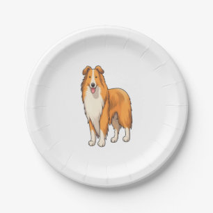 Prato De Papel Collie Áspero de Desenho Animado Feliz