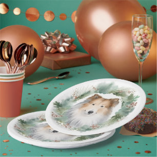 Prato De Papel Collie Christmas Wreath Festivo Pup