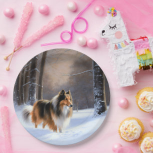Prato De Papel Collie, deixa nevar o Natal