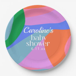 Prato De Papel Colorful Baby Shower Abstract Waves Modern Custom