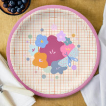 Colorful Dopamine Flower Girl Paper Plate