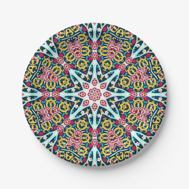 Prato De Papel Colorful Ornamental Rosette Mandala Art (Frente)
