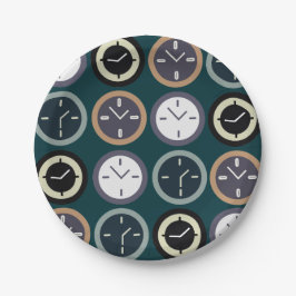 Prato De Papel Colorful Time Clock Pattern Watchmaker Party