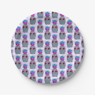 Prato De Papel Colorful Tropical Pineapple Purple Floral