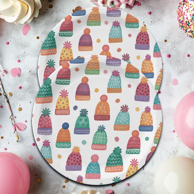 Prato De Papel Colorful Woolly Hats Winter (Criador carregado)