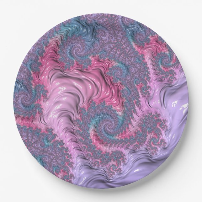 Prato De Papel Colorida Boho Hippie Groovy Trippy Pastel Fractal (Frente)