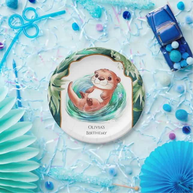 Prato De Papel Colorida Boho Otter Birthday (Festa)