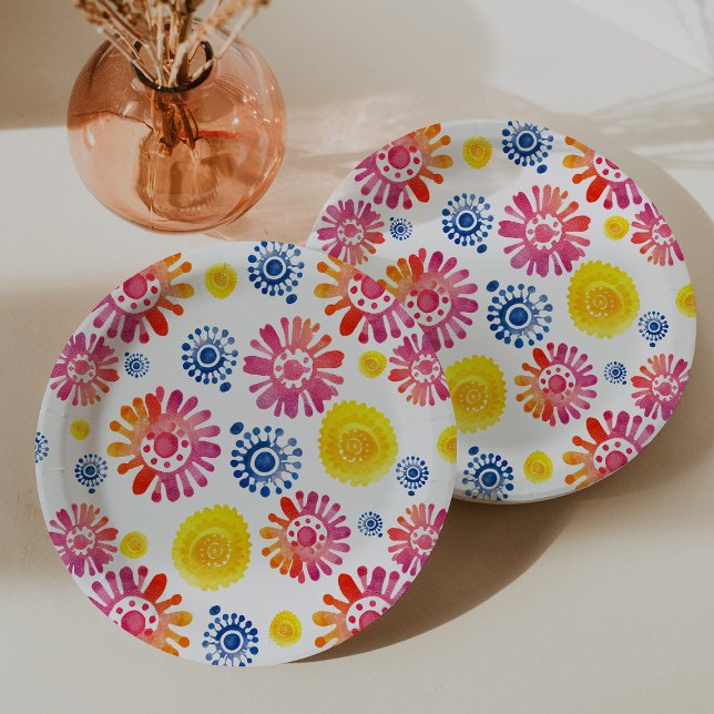 Prato De Papel Colorida Chá de fraldas Fiesta Mexicana (Colorful Baby Shower Mexican Fiesta Paper Plates)