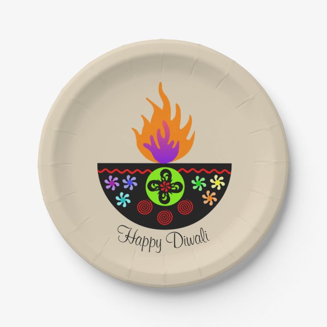 Prato De Papel Colorida Diwali Lamp Diya (Frente)