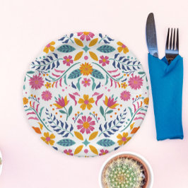 Prato De Papel Colorida Fiesta Floral Chá de fraldas