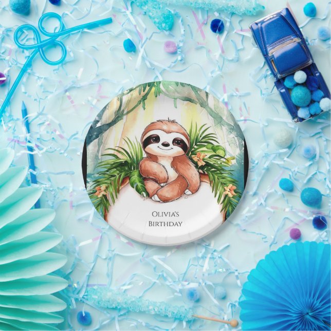 Prato De Papel Colorida Pastel Sloth Aniversário (Festa)