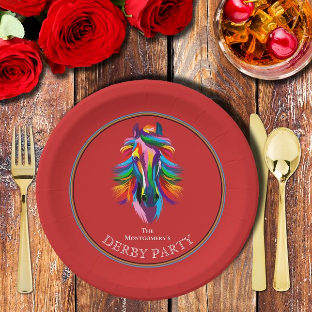 Prato De Papel Colorida Racecavalo Derby Party Red (Colorful Racehorse Derby Party Red Paper Plates)