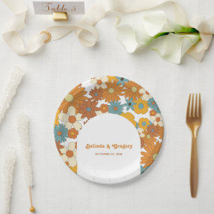 Prato De Papel Colorida Retro Flowers Casamento em Arco dos anos