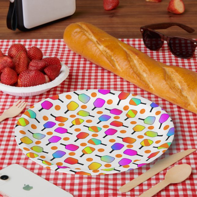 Prato De Papel Colorido, Pickleball Paddles, Laranja Picklebolas (Piquenique)