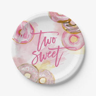 Prato De Papel Coluna Rosa Dois segundos aniversários de Rosquinh