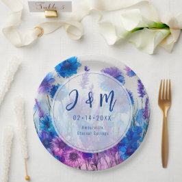 Prato De Papel 💍 com as iniciais Cornflower e Elegance Lavanda