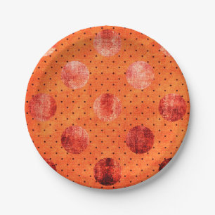 Prato de papel com bolinhas de cobre e laranja met