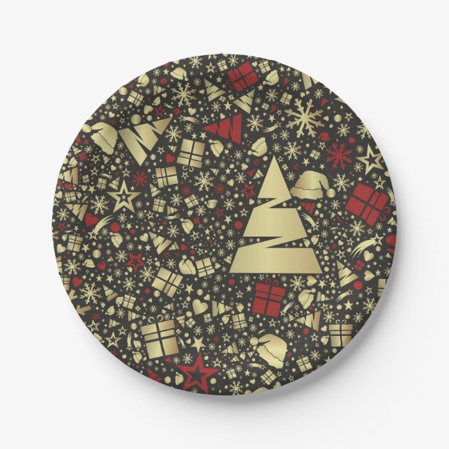 Prato de Papel com Design Abstrato de Natal (Frente)