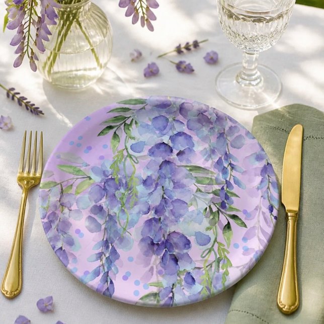 Prato de Papel com Floral Roxo em Aquarela (Criador carregado)