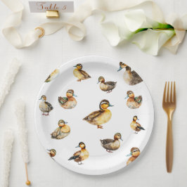 Prato de Papel com Padrão de Pato em Aquarela