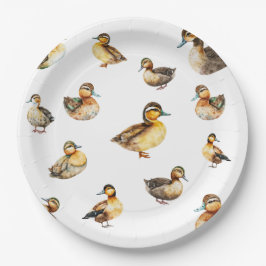 Prato de Papel com Padrão de Pato em Aquarela