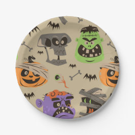 Prato de papel com padrão vintage de Halloween