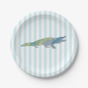 Prato de Papel com Pintura de Crocodilo Faixa Azul